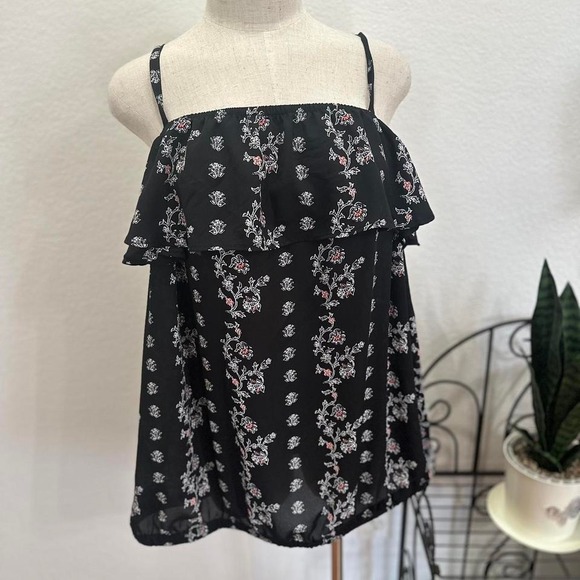 Floral Print Ruffle Layered Sleeveless Tank Top Blouse Casual Summer size 2 - Picture 1 of 7